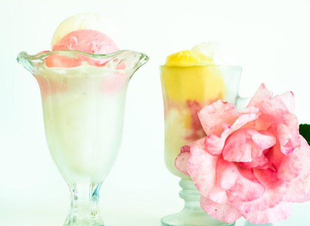 Scoop of delicious Italian fresh ice cream on white background.