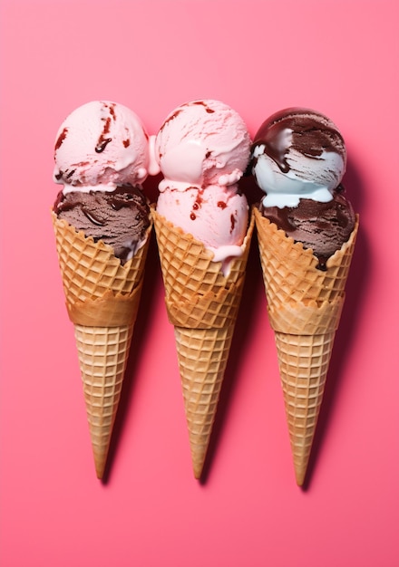 Scoop fun dairy background food delicious ice blue summer pink sundae cream dessert cone sweet