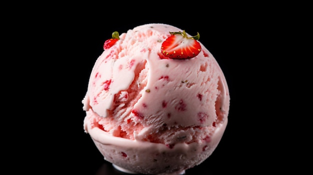 a scoop of ice cream with a strawberry on top