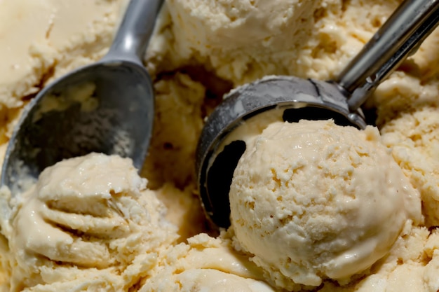 A scoop of vanilla ice cream is shown.