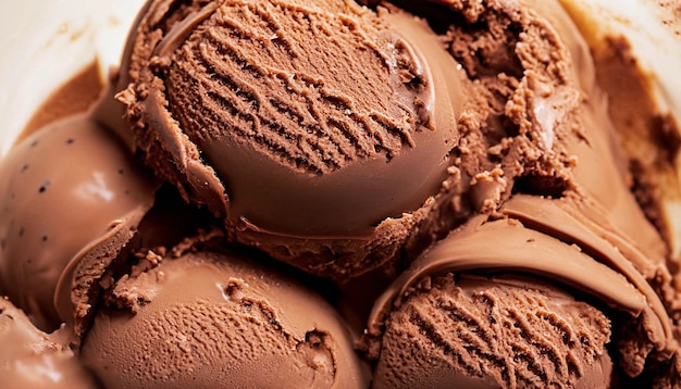 Scooping chocolate ice cream close up shot shallow focus