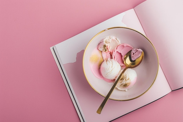 Photo scoops of ice cream on pink background