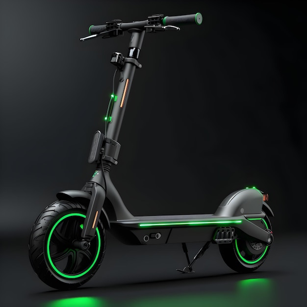 A scooter with green lights