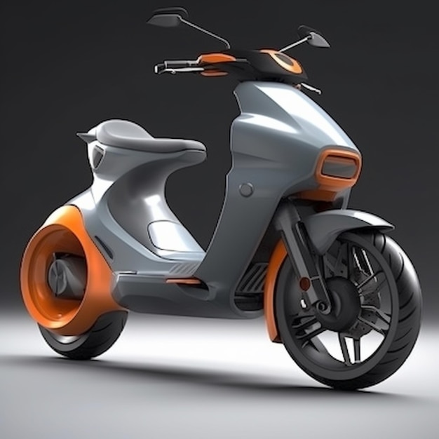 A scooter with orange trim and black wheels.