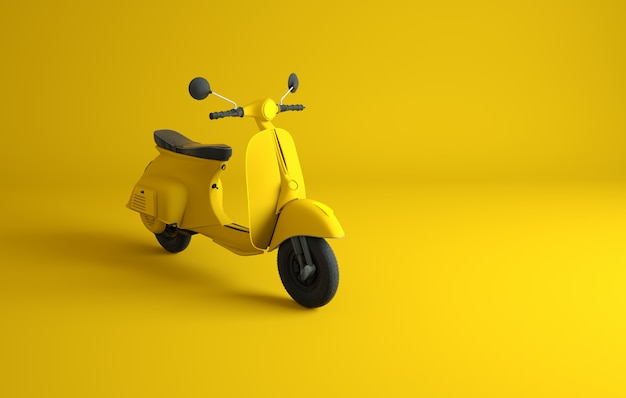 Scooter su giallo. rendering 3d