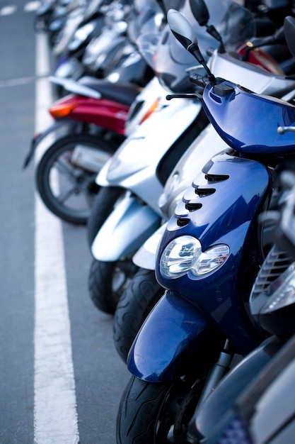 Scooters parked in the city