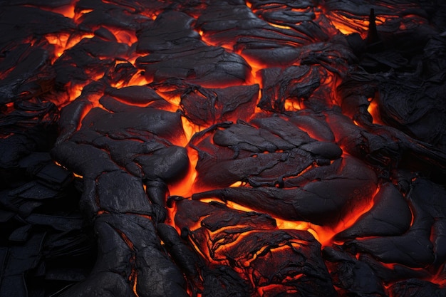 Photo scorched rock floor with molten rocks and lava cracks
