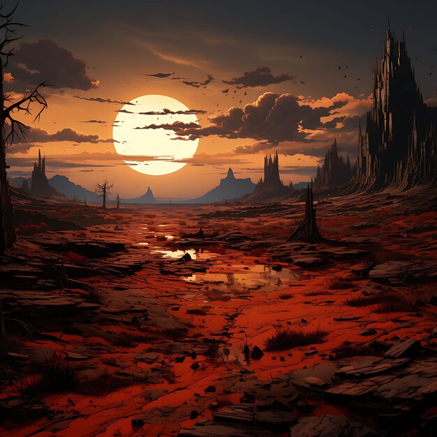 Scorched Wastes Traverse a Desolate Expanse of Scorched Wast Digital Concept Art Landscape Concept