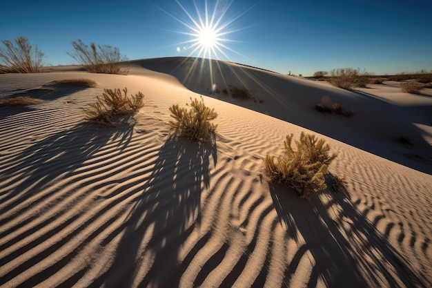 Scorching desert sun on dunes cacti and intense heat generative IA