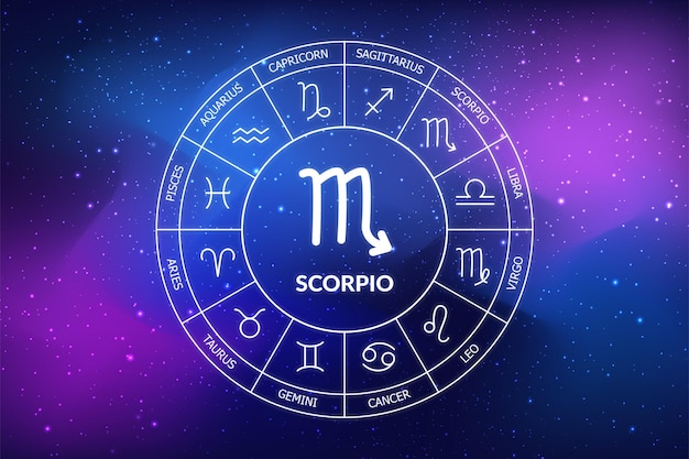 Фото Знак зодиака скорпион абстрактный фон ночного неба значок скорпиона на синем космическом фоне