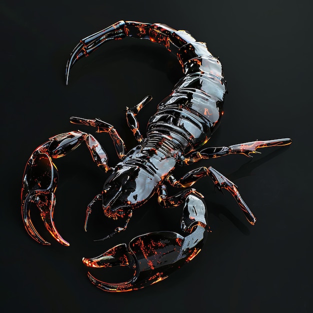 Scorpion With Curved Tail Formed in Oil Material Transparent Background Art Y2K Glowing Concept