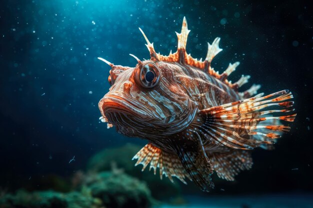 Scorpionfish up close with its intricate details vibrant colors and unique features