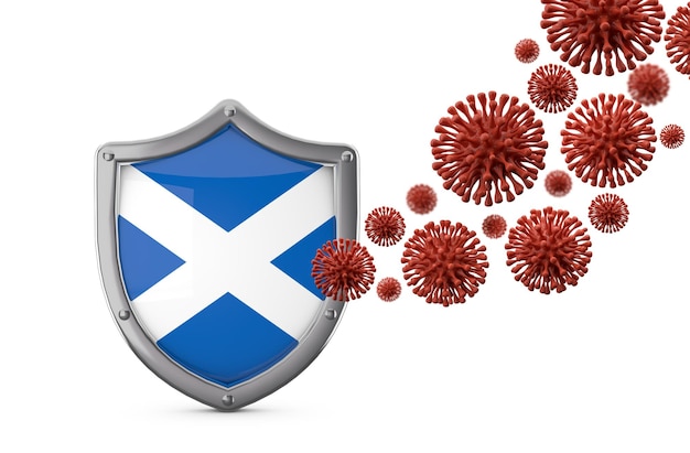 Scotland flag shield protection against a virus bacteria d render