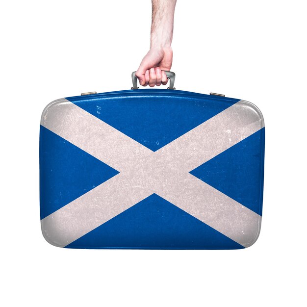 Scotland flag on a vintage leather suitcase