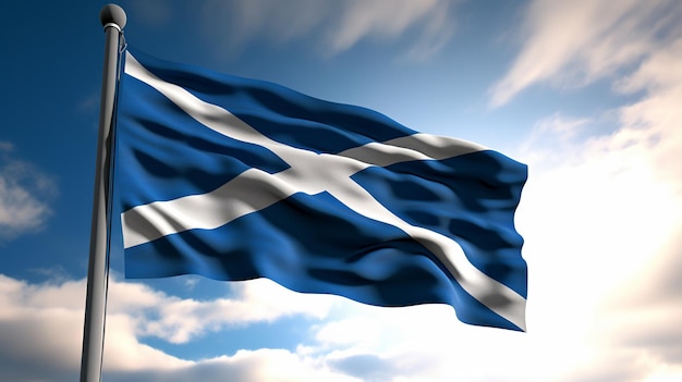 Scotland flag waving wind cloudy day at loch ness highlands generative ai