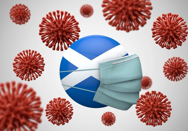 Scotland Flag With Protective Face Mask Coronavirus Concept D Render