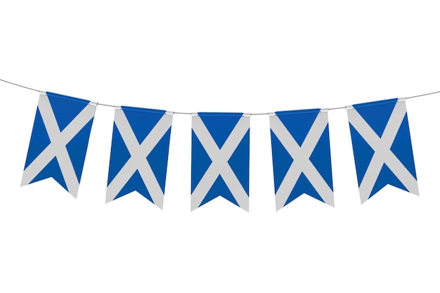 Scotland national flag festive bunting against a plain white background 3D Rendering