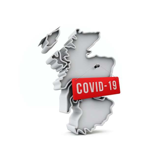 Scotland Simple D Map With Covid Red Label D Rendering