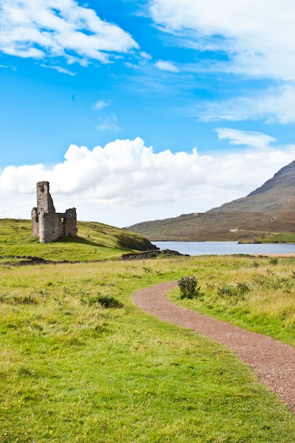 Scotland, Sutherland. Path to a ruiner of Scottish caste.