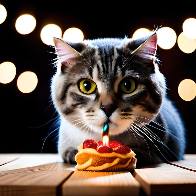 Photo scottish fold cat celebrating its first birthday