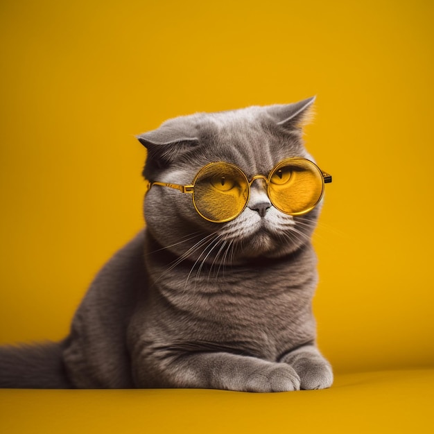 A Scottish Fold cat in yellow glasses in style of Postminimalism