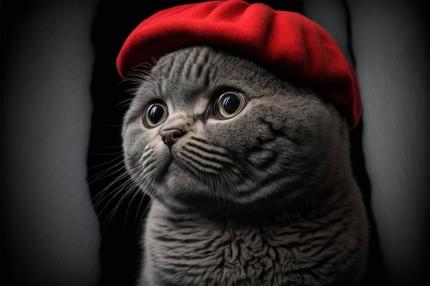 Scottish Fold with red hat