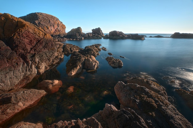 Фото Шотландское побережье со скалами сент-аббс возглавляет национальный природный заповедник на побережье бервикшира, шкоция