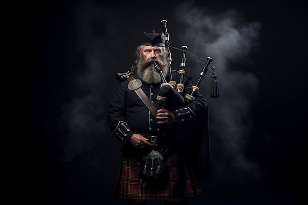 scottish traditional bagpiper with full dress