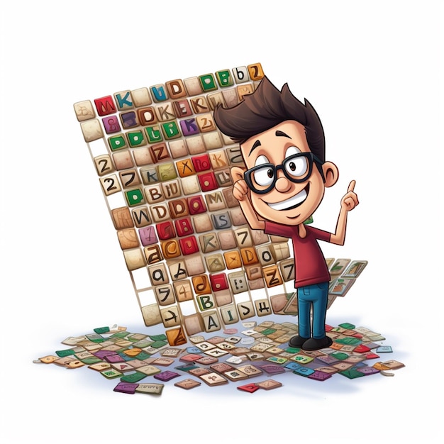 Foto scrabble 2d cartoon illustraton op witte achtergrond high q