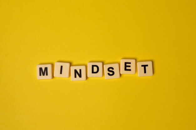 Эрудит буквы с текстом MINDSET, выделенным на желтом фоне