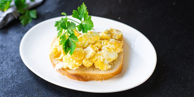 Scramble fried egg scrambled breakfast dish on the table healthy food