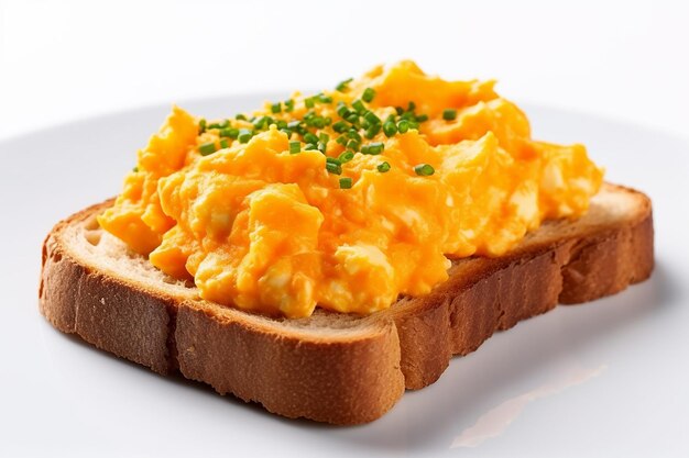 Photo scrambled egg toast on a plate isolated on a white background