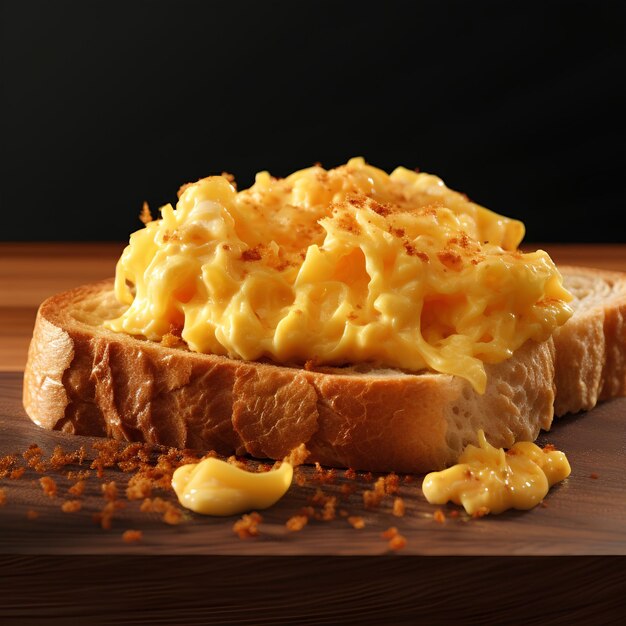 scrambled eggs on a bread slice