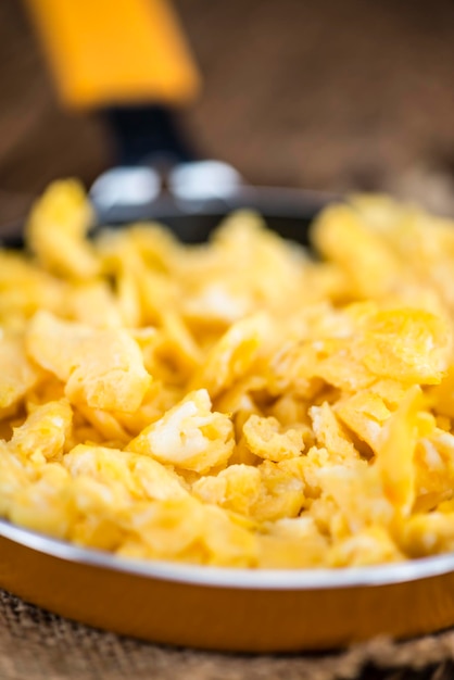 Scrambled Eggs in a Pan selective focus