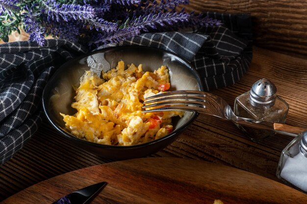 Premium Photo | Scrambled eggs on a slice of bread