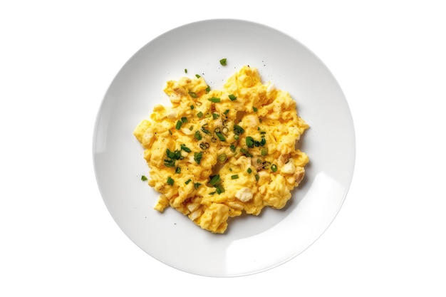 Scrambled egg isolated on white, from above, Stock image