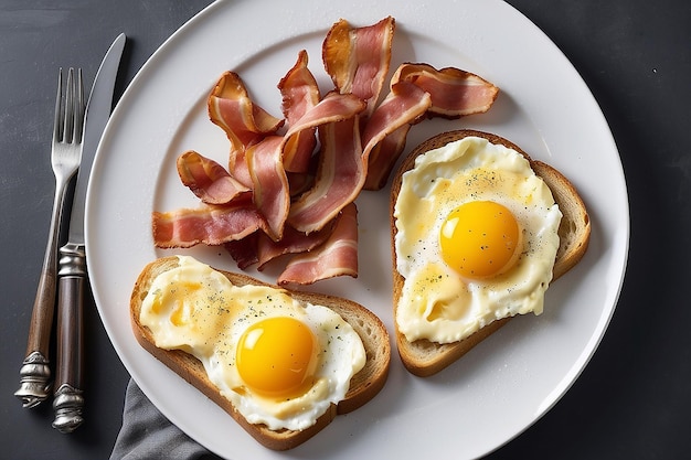 Premium Photo | Scrambled eggs with bacon and buttered toast