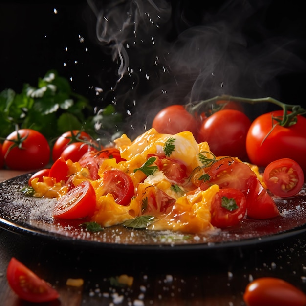 Scrambled eggs with tomatoes gourmet food