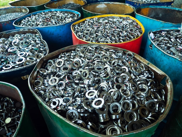 Scrap aluminium and steel  pressed together for melting and recycling.