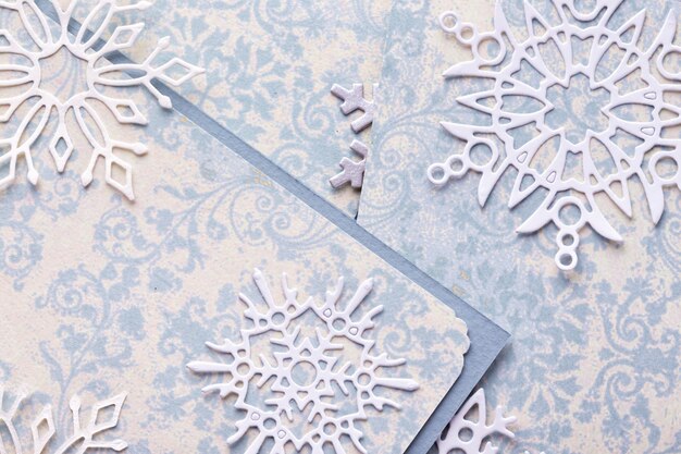 Scrapbook. Christmas background - scrappaper and snowflakes.