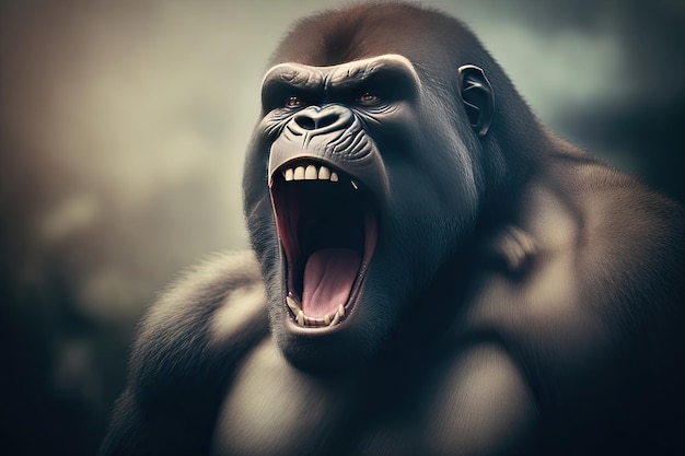 Screaming angry gorilla portrait background