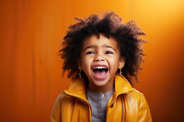 screaming black girl on yellow isolated background