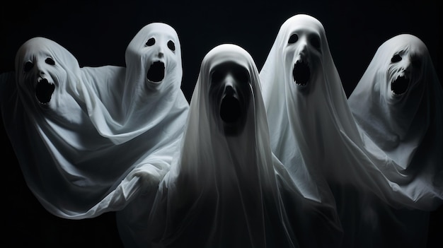 Photo screaming ghost faces shadows on cloth