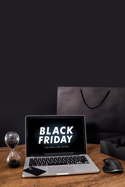 Screen black friday on laptop screen advertising for sale.