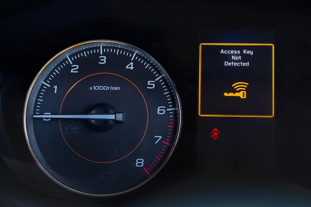 Screen display of car status warning light on dashboard panel symbols which show the fault indicatorsxA