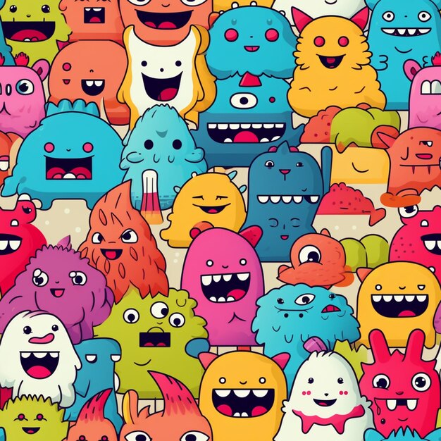 screen full of cute monsters pattern