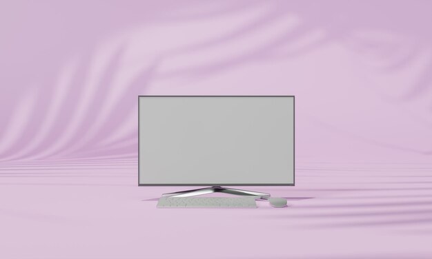 Screen Mock up with shadow color wall background copy space 3D rendering