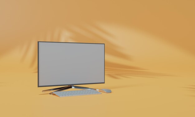 Screen Mock up with shadow color wall background copy space 3D rendering