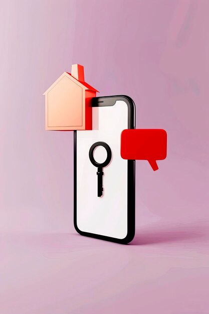 Photo screen mockup and a key symbolizing home security