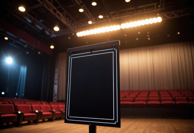 Photo a screen that is on a stage with the lights on in the background